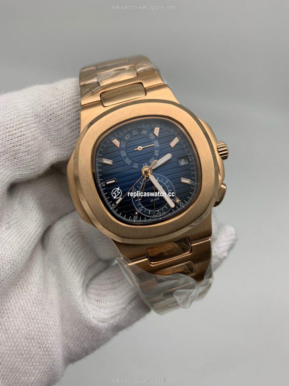 PP Nautilu Blue Dial Chrono Solid Steel Gold PP Nautilu Blue Dial Chrono Solid Steel Gold