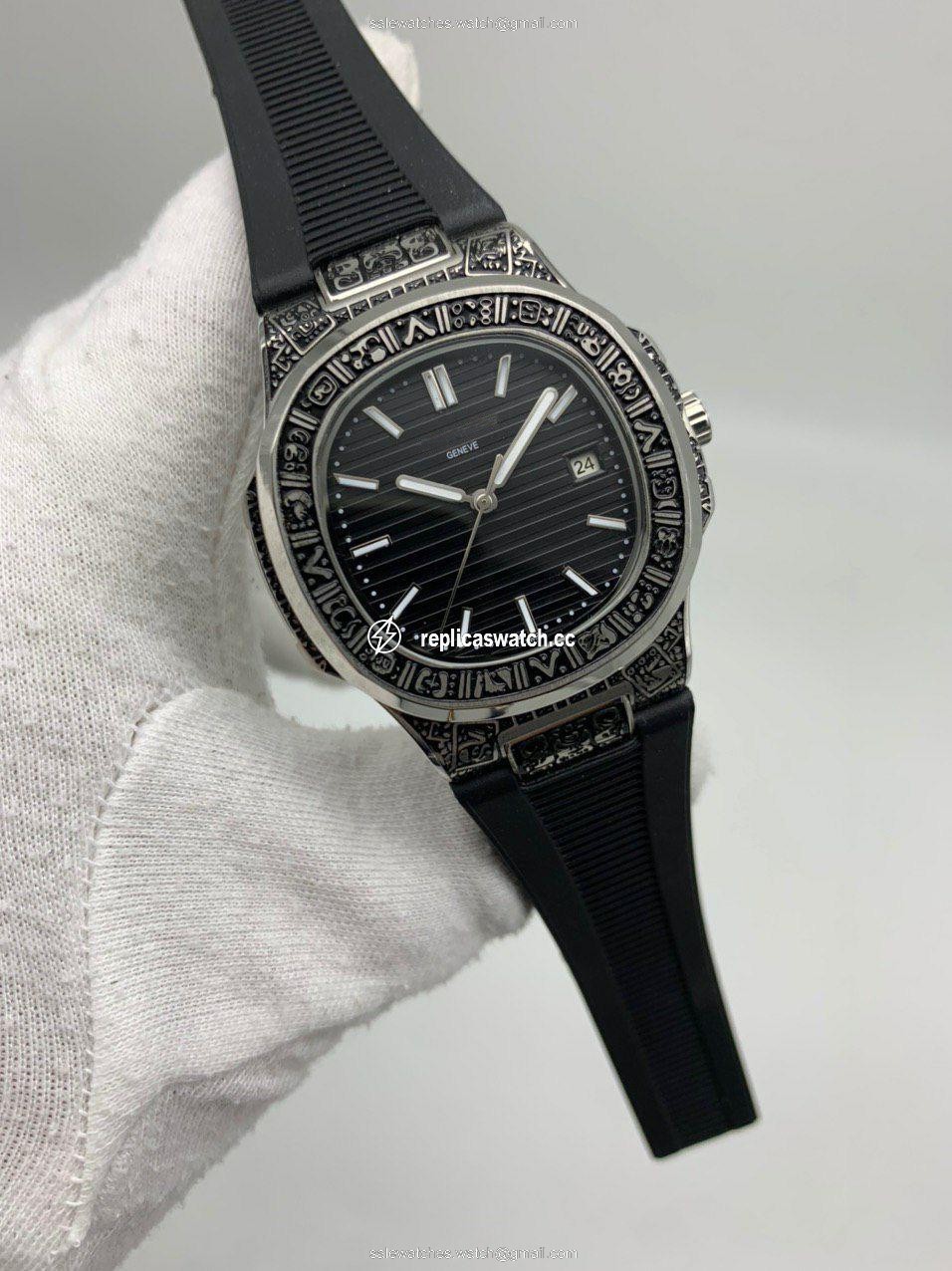 PP Engraving Black Dial Black rubber strap PP Engraving Black Dial Black rubber strap