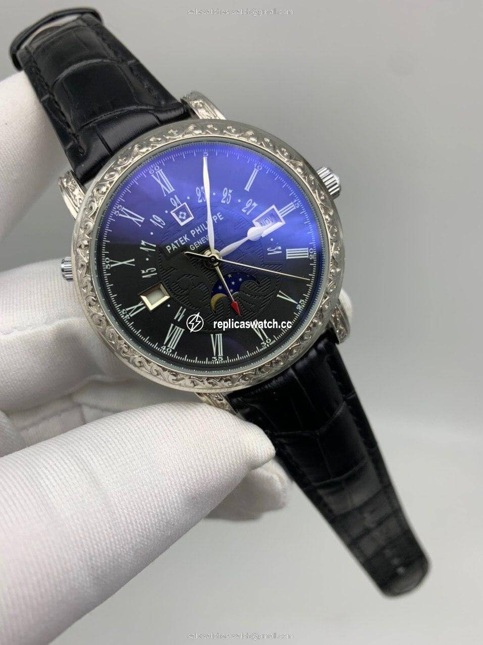 Patek Philippe Geneve Engraved Silver Black Dial Patek Philippe Geneve Engraved Silver Black Dial
