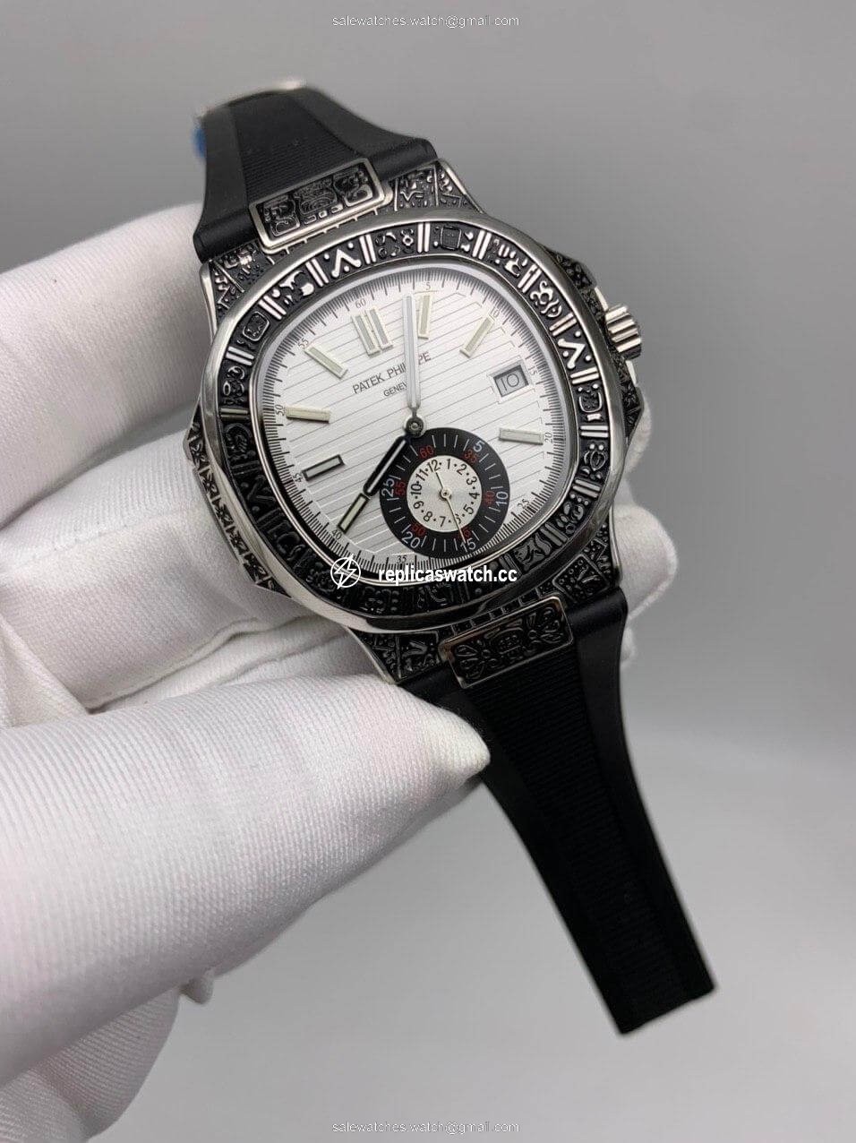 Patek Philippe Nautilus Engraved White Dial Chrono Patek Philippe Nautilus Engraved White Dial Chrono