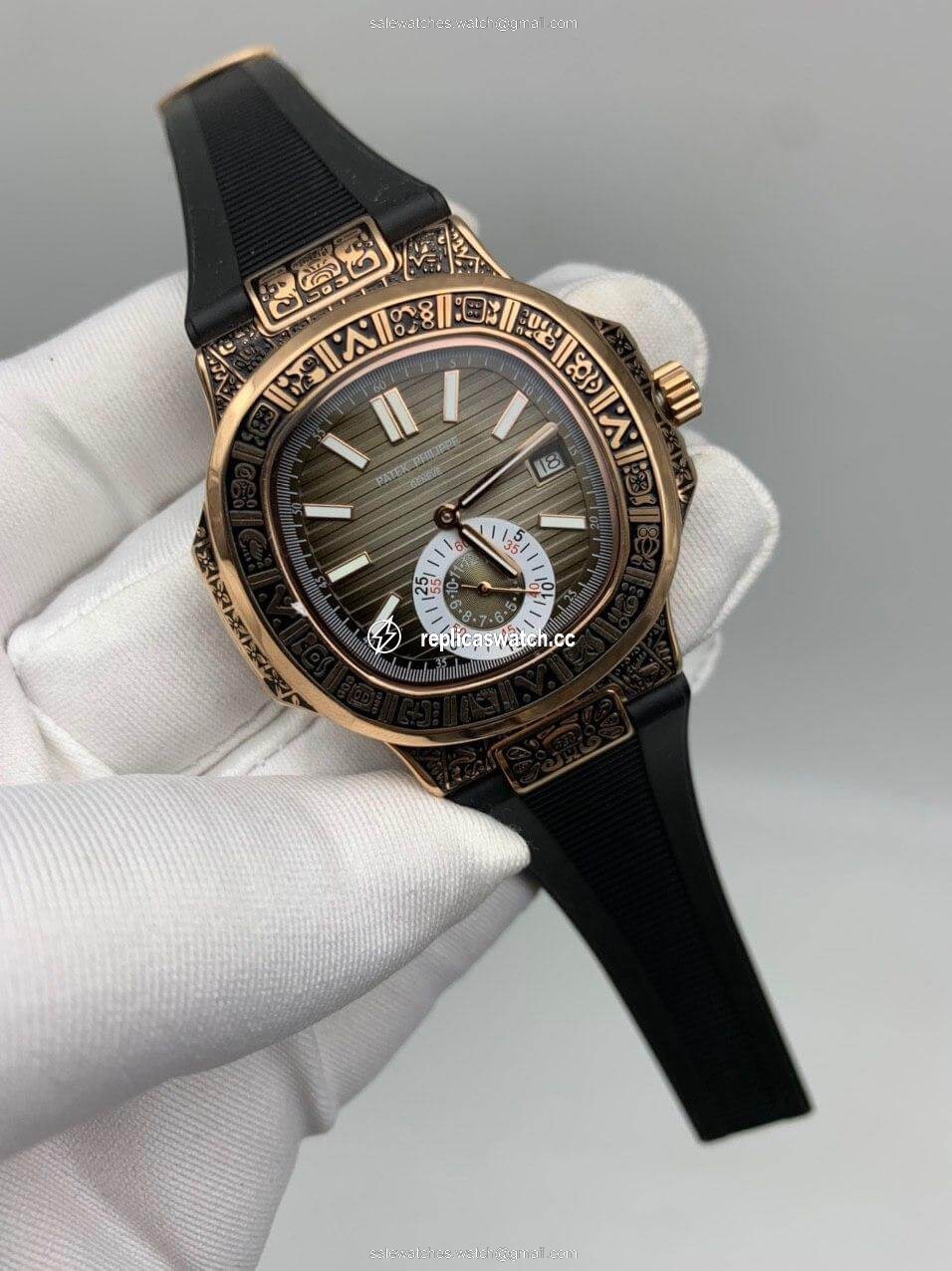 Patek Philippe Nautilus Engraved Gold Dial Chrono Patek Philippe Nautilus Engraved Gold Dial Chrono