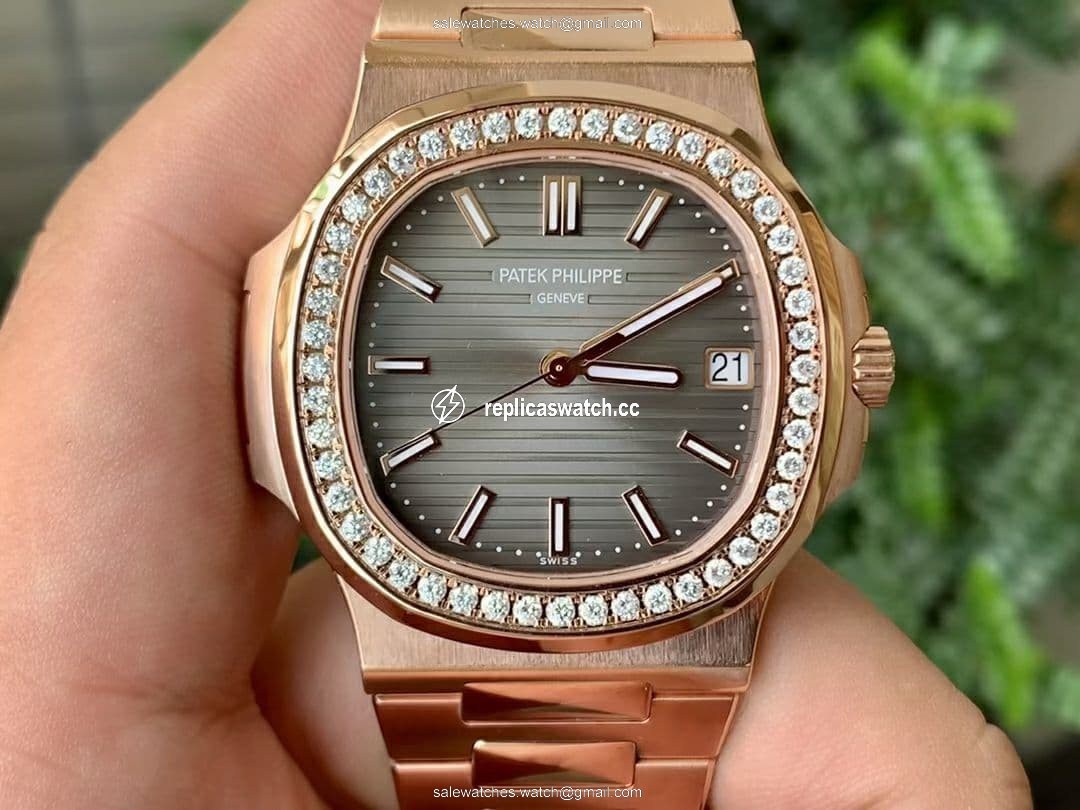 Nautilus Jumbo 5711R RG PF 1:1 Best Edition Brown Textured Dial Diamonds Bezel on RG Bracelet A324 Clone Nautilus Jumbo 5711R RG PF 1:1 Best Edition Brown Textured Dial Diamonds Bezel on RG Bracelet A324 Clone