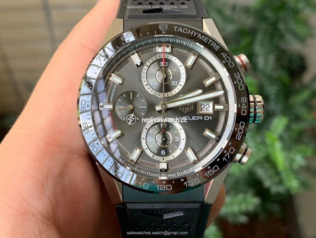 Calibre Heuer 01 Chrono SS XF 1:1 Best Edition Gray Dial on Black Rubber Strap A1887 Calibre Heuer 01 Chrono SS XF 1:1 Best Edition Gray Dial on Black Rubber Strap A1887