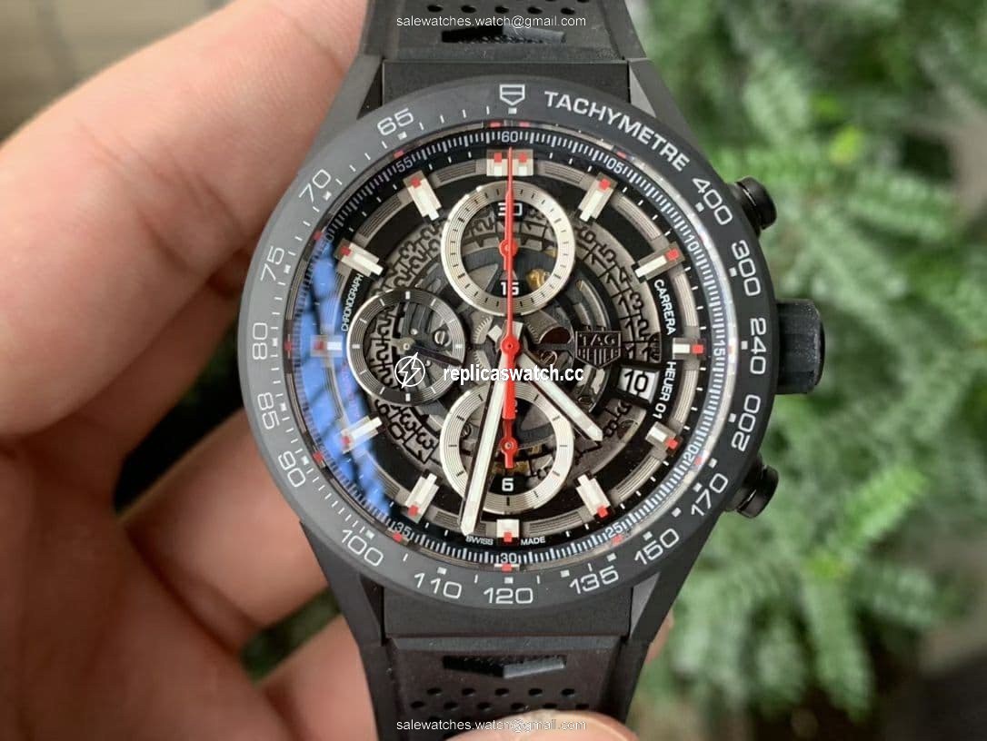 Calibre Heuer 01 Chrono 43mm Ceramic XF 1:1 Best Edition Skeleton Dial Red Hand on Black Rubber Strap A1887 Calibre Heuer 01 Chrono 43mm Ceramic XF 1:1 Best Edition Skeleton Dial Red Hand on Black Rubber Strap A1887
