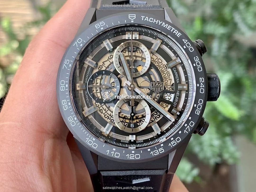 Calibre Heuer 01 Chrono 43mm Ceramic XF 1:1 Best Edition Skeleton Dial on Black Rubber Strap A1887 Calibre Heuer 01 Chrono 43mm Ceramic XF 1:1 Best Edition Skeleton Dial on Black Rubber Strap A1887