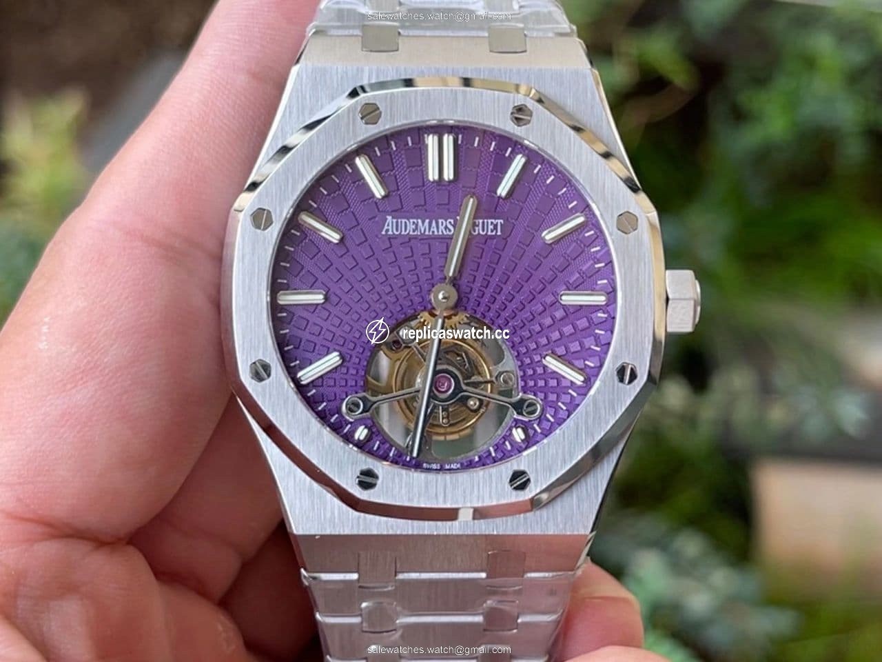 Royal Oak PVD Tourbillon R8F v2 Best Edition SS Sunburst Tapisserie Purple Dial on PVD Bracelet (Copy) Royal Oak PVD Tourbillon R8F v2 Best Edition SS Sunburst Tapisserie Purple Dial on PVD Bracelet (Copy)