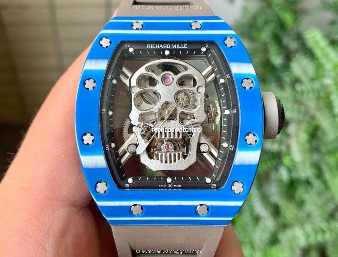RM052-01 Tourbillon PVD Blue Bezel JBF Best Edition Skeleton Dial on Gray Rubber Strap RM052-01 Tourbillon PVD Blue Bezel JBF Best Edition Skeleton Dial on Gray Rubber Strap