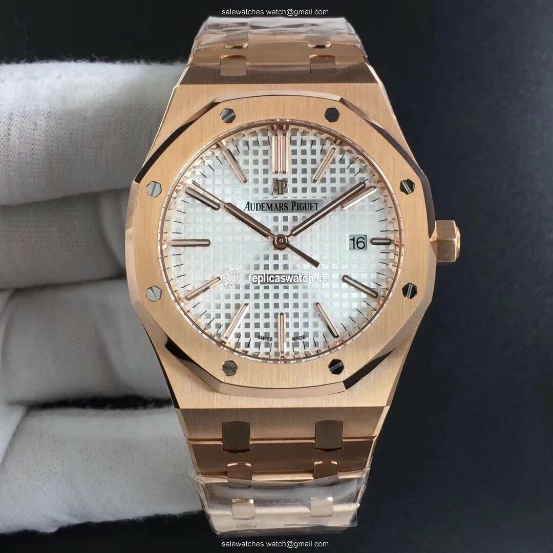 Royal Oak 41mm 15400 YG JF 1:1 Best Edition White Textured Dial on RG Bracelet A3120 V5 Royal Oak 41mm 15400 YG JF 1:1 Best Edition White Textured Dial on RG Bracelet A3120 V5