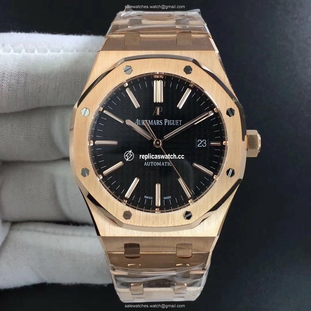 Royal Oak 41mm 15400 YG JF 1:1 Best Edition Black Textured Dial on RG Bracelet A3120 V5 Royal Oak 41mm 15400 YG JF 1:1 Best Edition Black Textured Dial on RG Bracelet A3120 V5