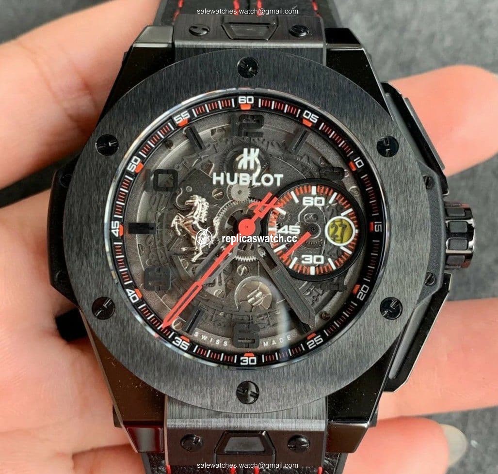Big Bang Ferrari Unico Black Ceramic V6F Best Edition Skeleton Dial on Black Gummy Strap HUB1288 Big Bang Ferrari Unico Black Ceramic V6F Best Edition Skeleton Dial on Black Gummy Strap HUB1288