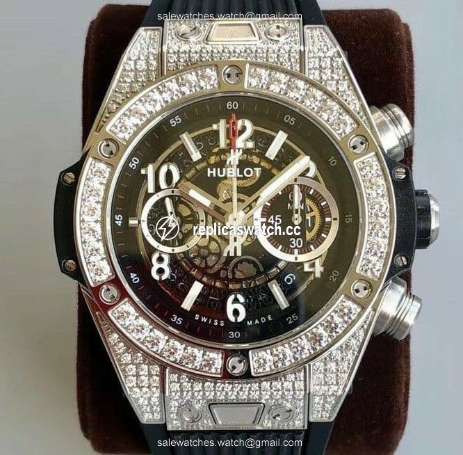 Big Bang Unico Diamond HBF 1:1 Best Edition White Skeleton Dial Rainbow Bezel on Black Rubber Strap A1242 Big Bang Unico Diamond HBF 1:1 Best Edition White Skeleton Dial Rainbow Bezel on Black Rubber Strap A1242