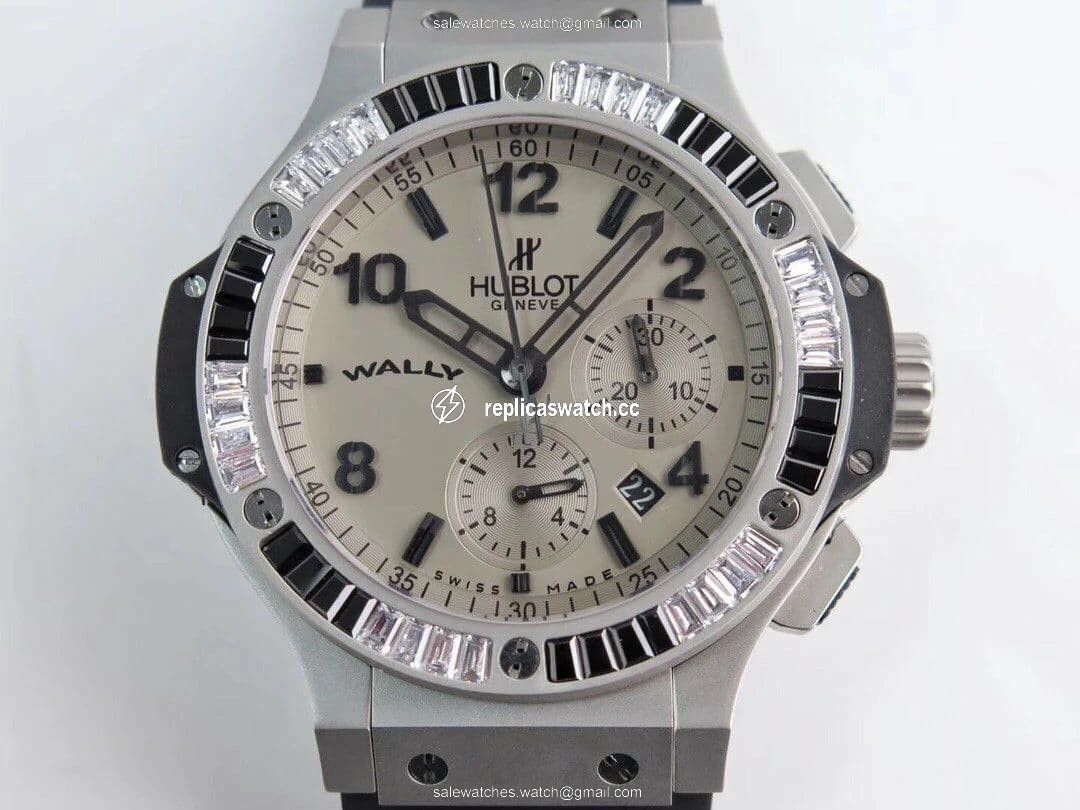 Big Bang 44mm SS Grey Dial Diamond Bezel on Black Leather Strap HUB4104 Big Bang 44mm SS Grey Dial Diamond Bezel on Black Leather Strap HUB4104