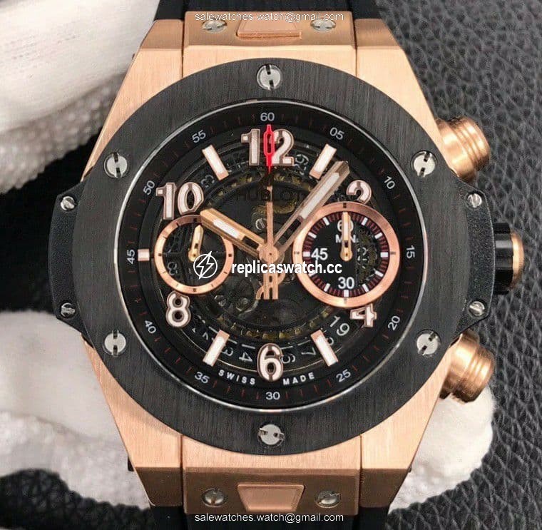 Big Bang Unico 45.5mm SS Gold Bezel Skeletonal Dial on Black Rubber Strap HUB1220 Big Bang Unico 45.5mm SS Gold Bezel Skeletonal Dial on Black Rubber Strap HUB1220