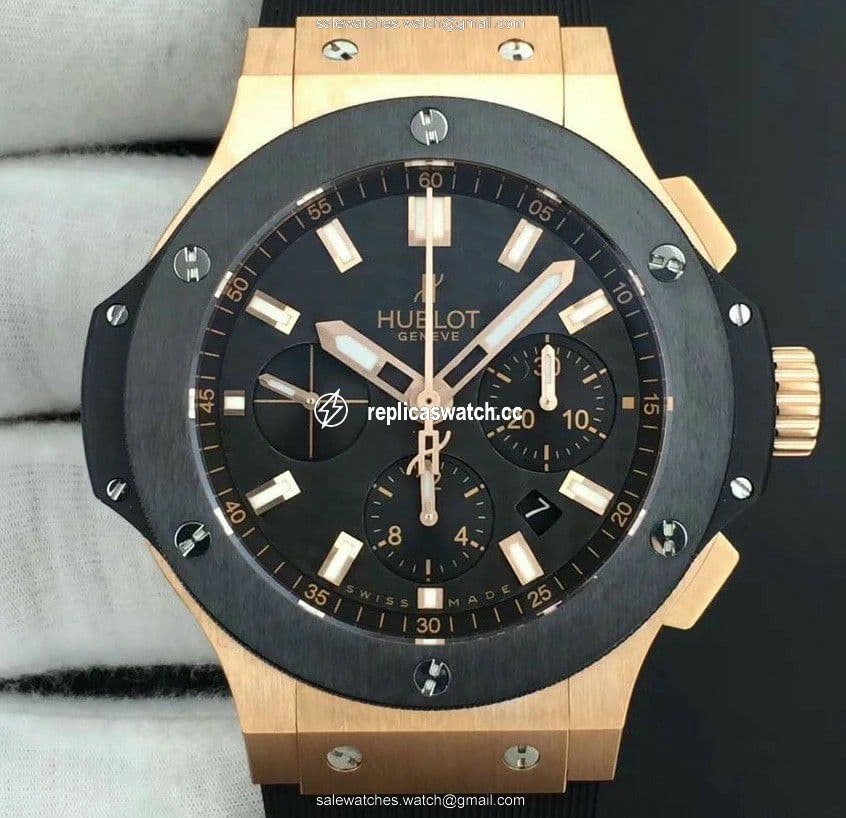 Big Bang 44mm Full Gold Case Black Dial on Black Gummy Strap HUB4104 Big Bang 44mm Full Gold Case Black Dial on Black Gummy Strap HUB4104