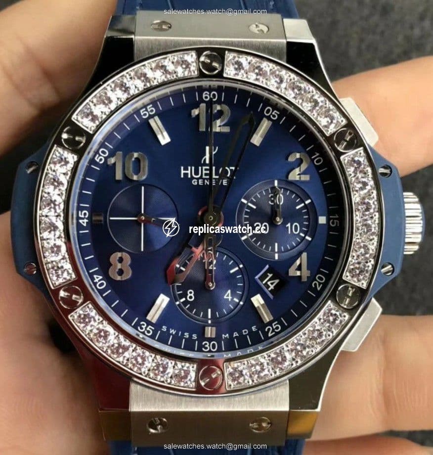Big Bang 44mm SS Blue Dial Diamond Bezel on Blue Leather Strap HUB4104 Big Bang 44mm SS Blue Dial Diamond Bezel on Blue Leather Strap HUB4104