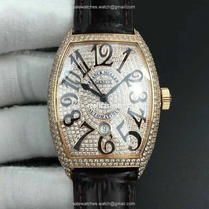 Casablanca RG Full Paved Diamonds White/Black Dial on Brown Leather Strap MIYOTA 8215 Casablanca RG Full Paved Diamonds White/Black Dial on Brown Leather Strap MIYOTA 8215