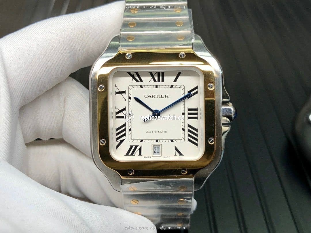 Santos de Cartier 40mm SS/YG GF 1:1 Best Edition White Dial on YG SmartLinks Bracelet MIYOTA 9015 V2 Santos de Cartier 40mm SS/YG GF 1:1 Best Edition White Dial on YG SmartLinks Bracelet MIYOTA 9015 V2
