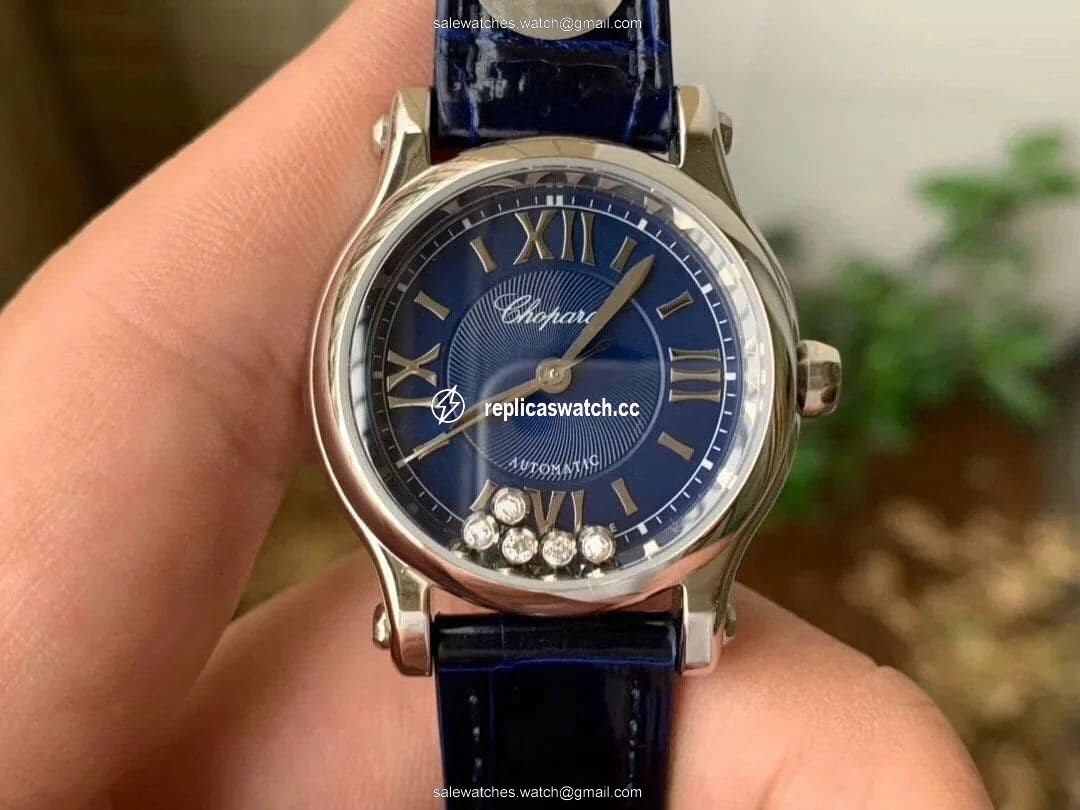 Happy Sport 36mm SS OXF 1:1 Best Edition Diamonds Bezel Blue Dial on Blue Leather Strap A2892 Happy Sport 36mm SS OXF 1:1 Best Edition Diamonds Bezel Blue Dial on Blue Leather Strap A2892