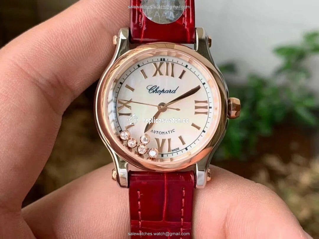Happy Sport 36mm SS OXF 1:1 Best Edition Pink Dial Diamonds RG Bezel on Red Leather Strap A2892 Happy Sport 36mm SS OXF 1:1 Best Edition Pink Dial Diamonds RG Bezel on Red Leather Strap A2892