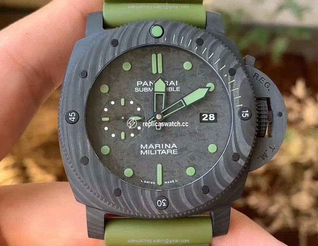 PAM961 Carbotech VSF Best Edition Carbon Dial on Green Rubber Strap P.9010 Clone PAM961 Carbotech VSF Best Edition Carbon Dial on Green Rubber Strap P.9010 Clone