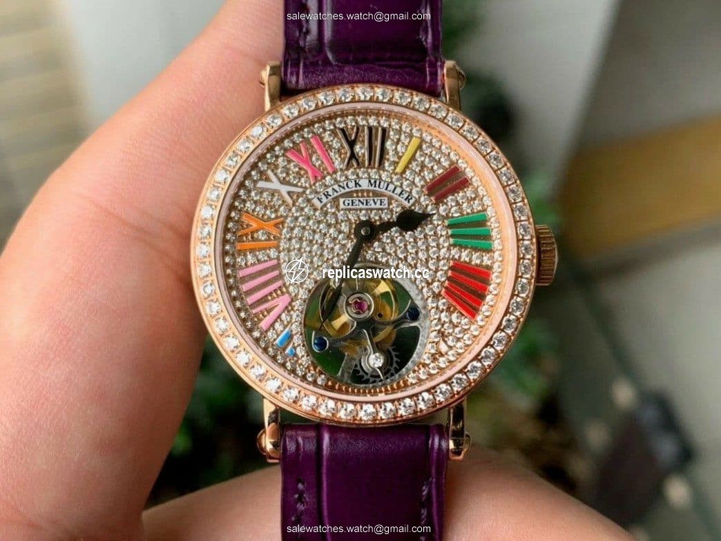 Color Dreams Tourbillon RG Diamond Roman Numerals Markers on Purple Croco Leather Strap Color Dreams Tourbillon RG Diamond Roman Numerals Markers on Purple Croco Leather Strap
