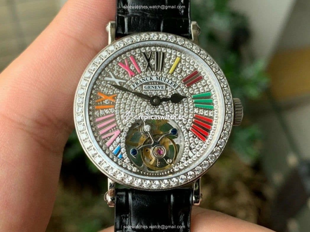 Color Dreams Tourbillon SS Diamond Roman Numerals Markers on Black Croco Leather Strap Color Dreams Tourbillon SS Diamond Roman Numerals Markers on Black Croco Leather Strap