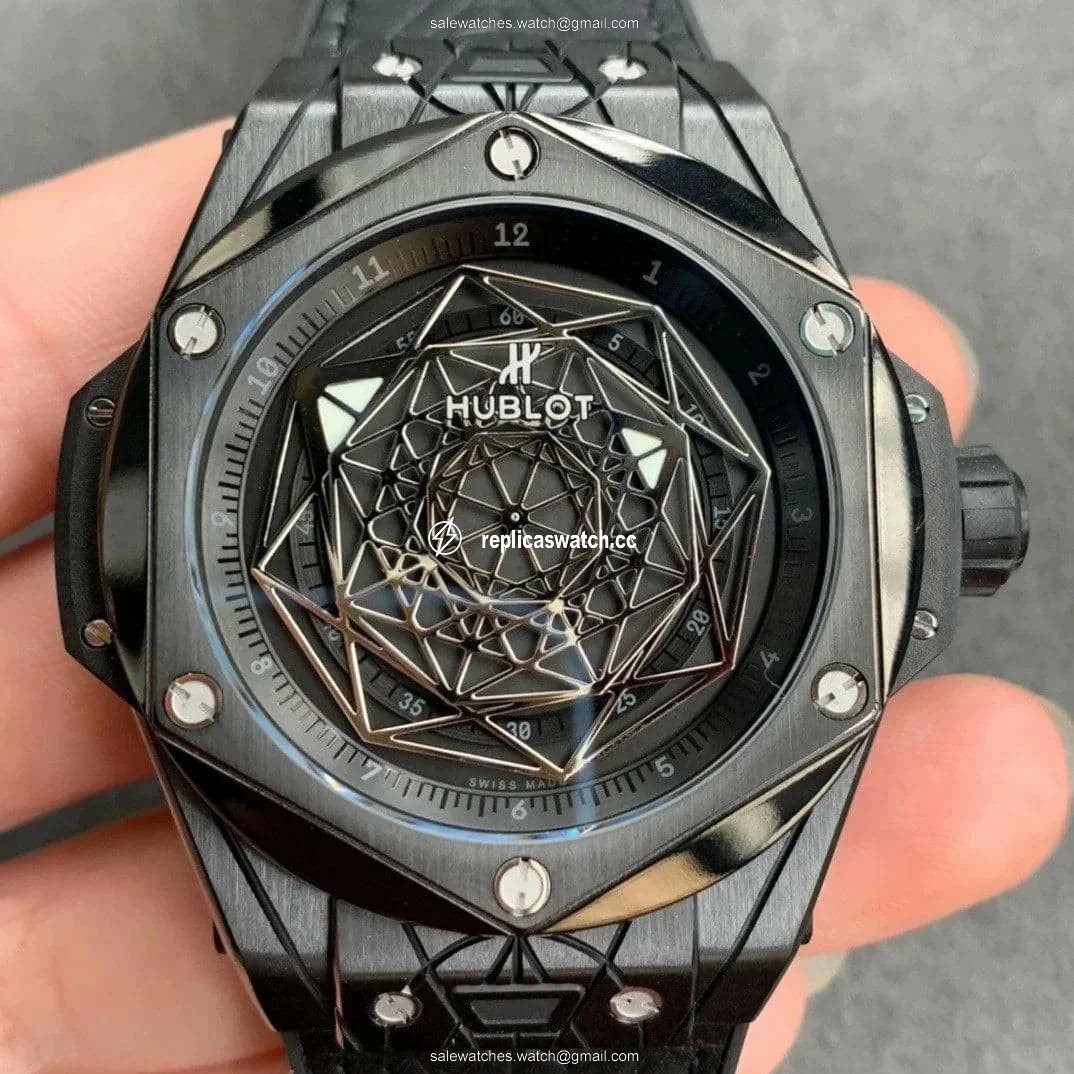 Big Bang Unico Sang Bleu Titanium Black HBF Skeleton Dial on Black Gummy Strap HUB1213 Big Bang Unico Sang Bleu Titanium Black HBF Skeleton Dial on Black Gummy Strap HUB1213