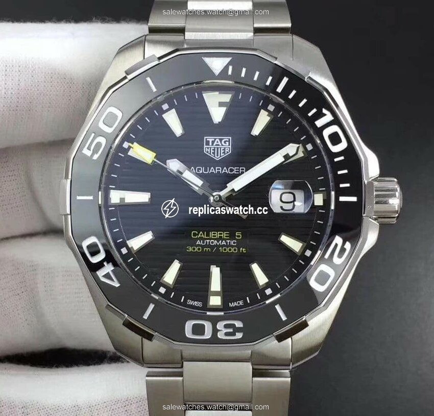 Aquaracer Calibre 5 SS 43mm KOR 1:1 Best Edition Black Ceramic Bezel Black Dial on SS Bracelet SW200 Aquaracer Calibre 5 SS 43mm KOR 1:1 Best Edition Black Ceramic Bezel Black Dial on SS Bracelet SW200