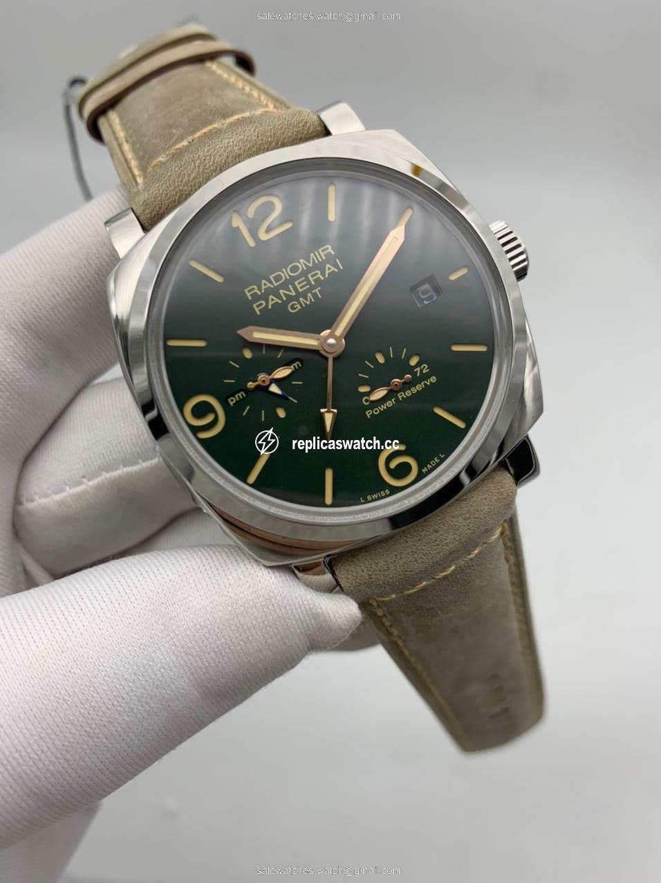 Panerai Radiomir GMT Green Dial on Grey Strap Panerai Radiomir GMT Green Dial on Grey Strap