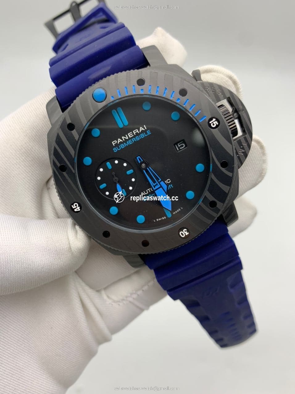 Panerai Submersible Automatic Black on Blue Rubber Strap Panerai Submersible Automatic Black on Blue Rubber Strap