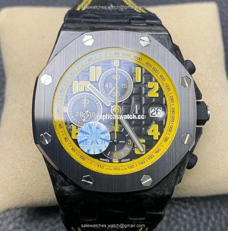 Royal Oak Offshore Bumble Bee Forged Carbon 1:1 JF Best Edition on Leather Strap A7750 V2 w/ Cyclops and DW Mod Royal Oak Offshore Bumble Bee Forged Carbon 1:1 JF Best Edition on Leather Strap A7750 V2 w/ Cyclops and DW Mod