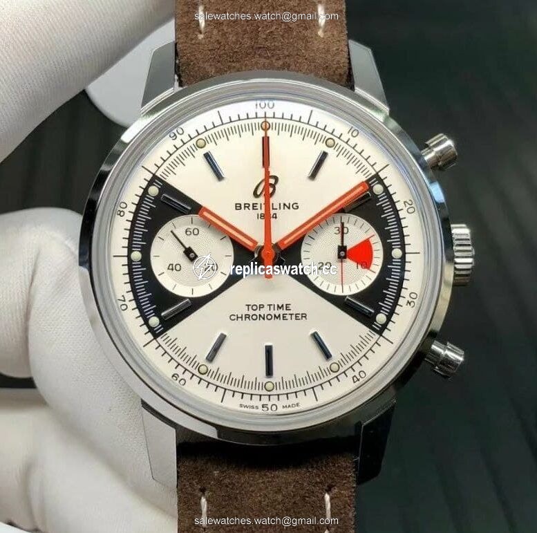Top Time Chrono SS GF 1:1 Best Edition White Dial on Brown Leather Strap Top Time Chrono SS GF 1:1 Best Edition White Dial on Brown Leather Strap