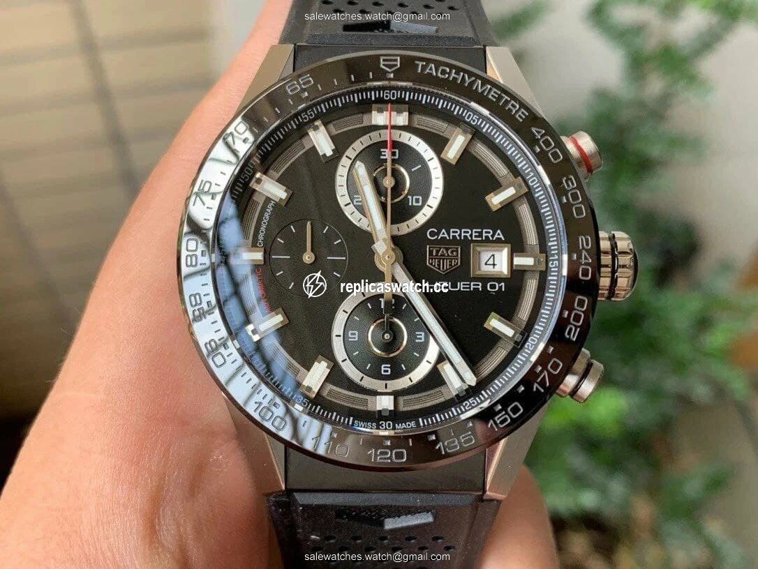 Calibre Heuer 01 Chrono SS XF 1:1 Best Edition Black Dial on Black Rubber Strap Calibre Heuer 01 Chrono SS XF 1:1 Best Edition Black Dial on Black Rubber Strap