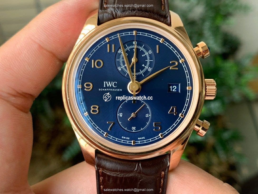 Portugieser Chrono Classic 42 RG IW3903 1:1 Best Edition Blue Dial on Brown Leather Strap Portugieser Chrono Classic 42 RG IW3903 1:1 Best Edition Blue Dial on Brown Leather Strap