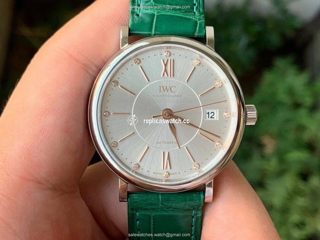 Portofino 37mm RG V7F 1:1 Best Edition Silver Dial Bezel on Green Leather Strap Portofino 37mm RG V7F 1:1 Best Edition Silver Dial Bezel on Green Leather Strap
