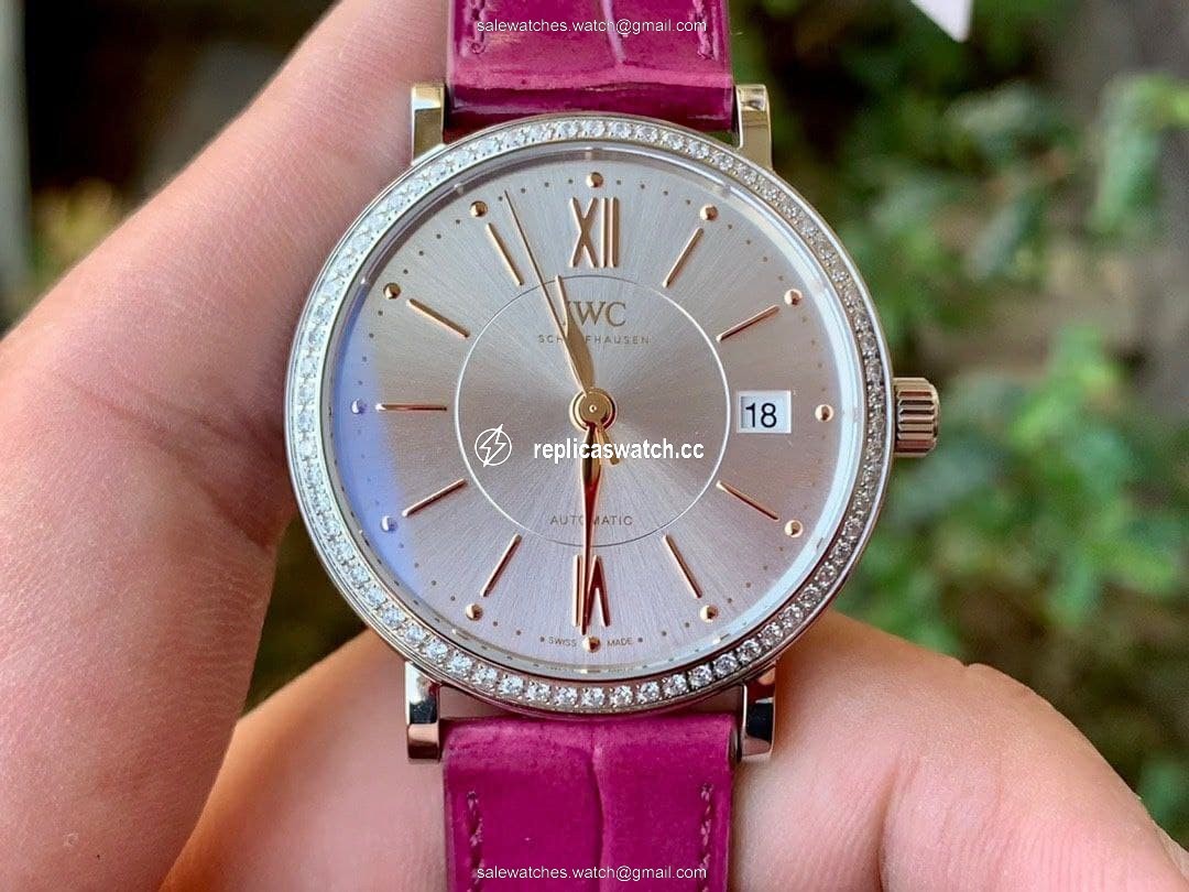 Portofino 37mm SS V7F 1:1 Best Edition White Dial Diamonds Bezel on Pink Leather Portofino 37mm SS V7F 1:1 Best Edition White Dial Diamonds Bezel on Pink Leather