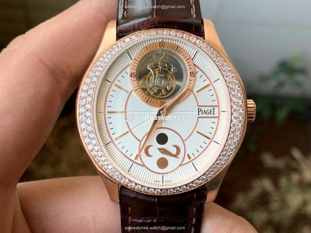 Piaget Gouverneur Tourbillon RG OXF Best Edition White Dial Diamonds Bezel on Brown Leather Strap Piaget Gouverneur Tourbillon RG OXF Best Edition White Dial Diamonds Bezel on Brown Leather Strap