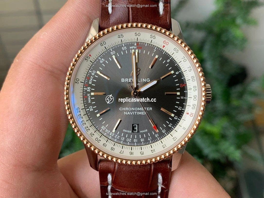 Navitimer 1 SS 41mm V7F 1:1 Best Edition RG Bezel Gray Dial on Brown Leather Strap Navitimer 1 SS 41mm V7F 1:1 Best Edition RG Bezel Gray Dial on Brown Leather Strap