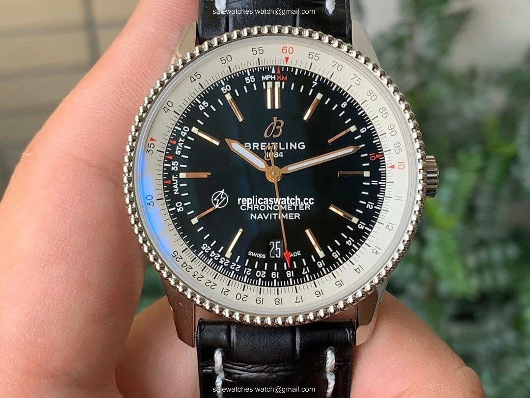 Navitimer 1 SS 41mm V7F 1:1 Best Edition White Bezel Black Dial on Black Leather Navitimer 1 SS 41mm V7F 1:1 Best Edition White Bezel Black Dial on Black Leather