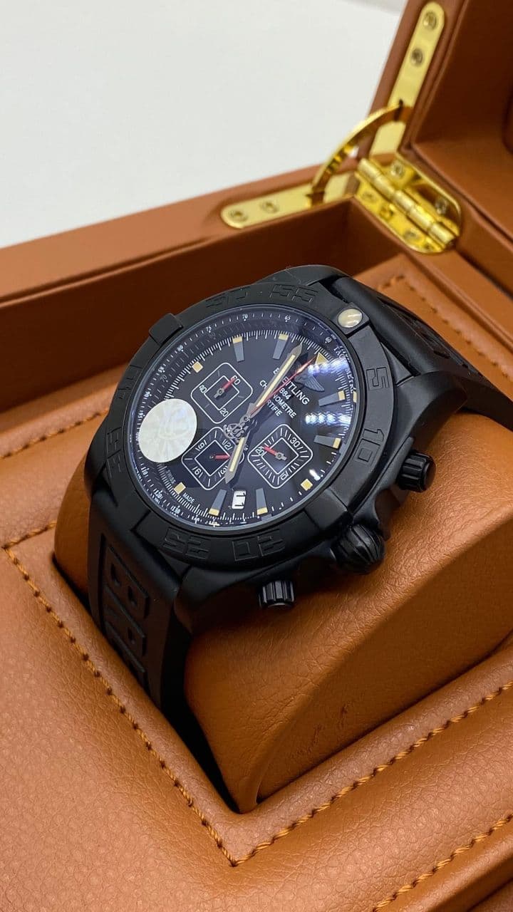 Breitling Chronomat Black Chrono High Version on Black Leather Strap