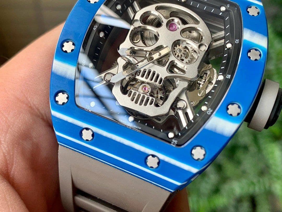 RM052-01 Tourbillon PVD Blue Bezel JBF Best Edition Skeleton Dial on Gray Rubber Strap RM052-01 Tourbillon PVD Blue Bezel JBF Best Edition Skeleton Dial on Gray Rubber Strap