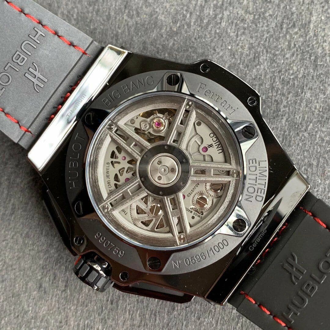 Big Bang Ferrari Unico Black Ceramic V6F Best Edition Skeleton Dial on Black Gummy Strap HUB1288 Big Bang Ferrari Unico Black Ceramic V6F Best Edition Skeleton Dial on Black Gummy Strap HUB1288