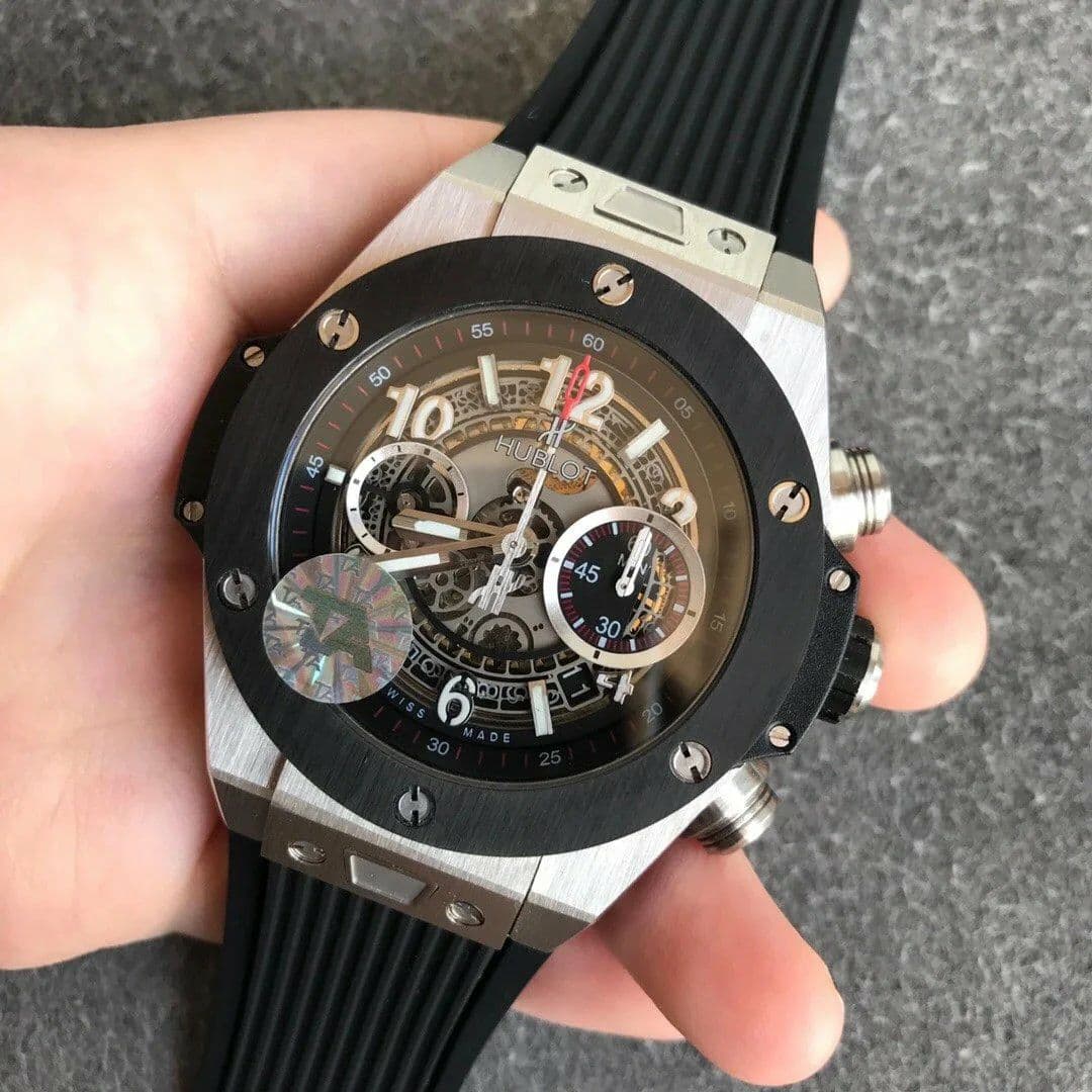 Big Bang Unico 45.5mm SS Ceramic Bezel Skeletonal Dial on Black Rubber Strap HUB1220 Big Bang Unico 45.5mm SS Ceramic Bezel Skeletonal Dial on Black Rubber Strap HUB1220