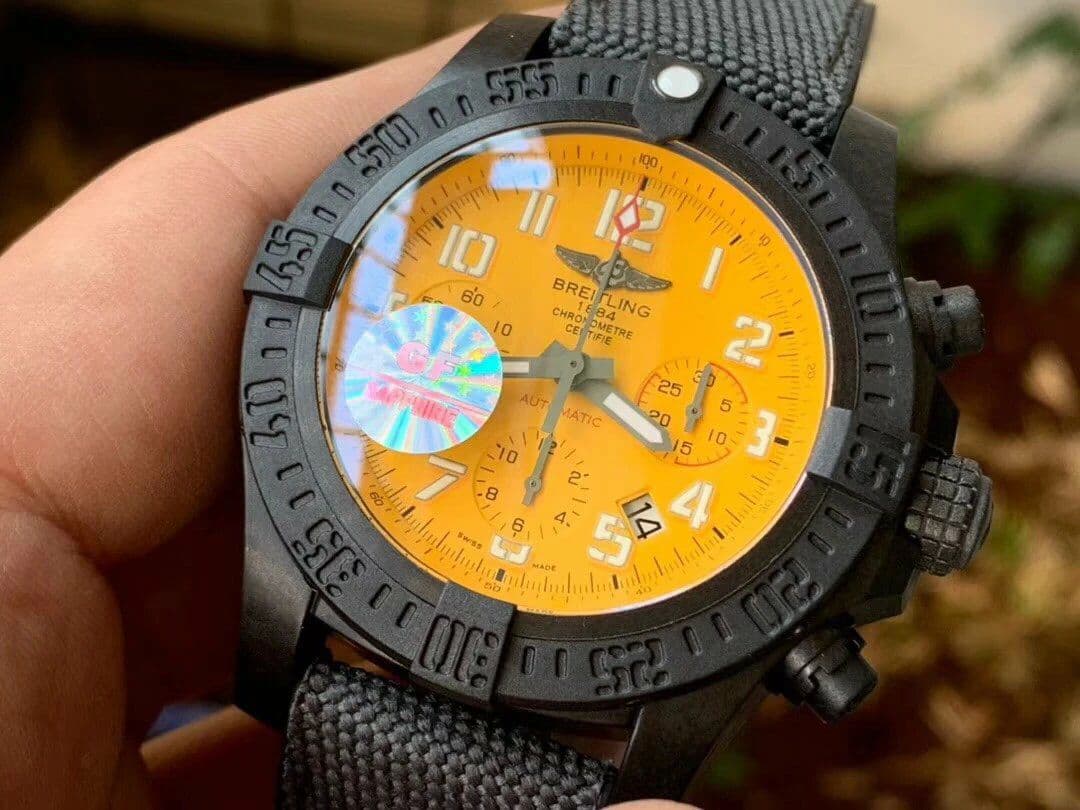 Avenger Hurricane 45mm Chrono GF 1:1 Best Edition Yellow Dial on Black Nylon Strap A7750