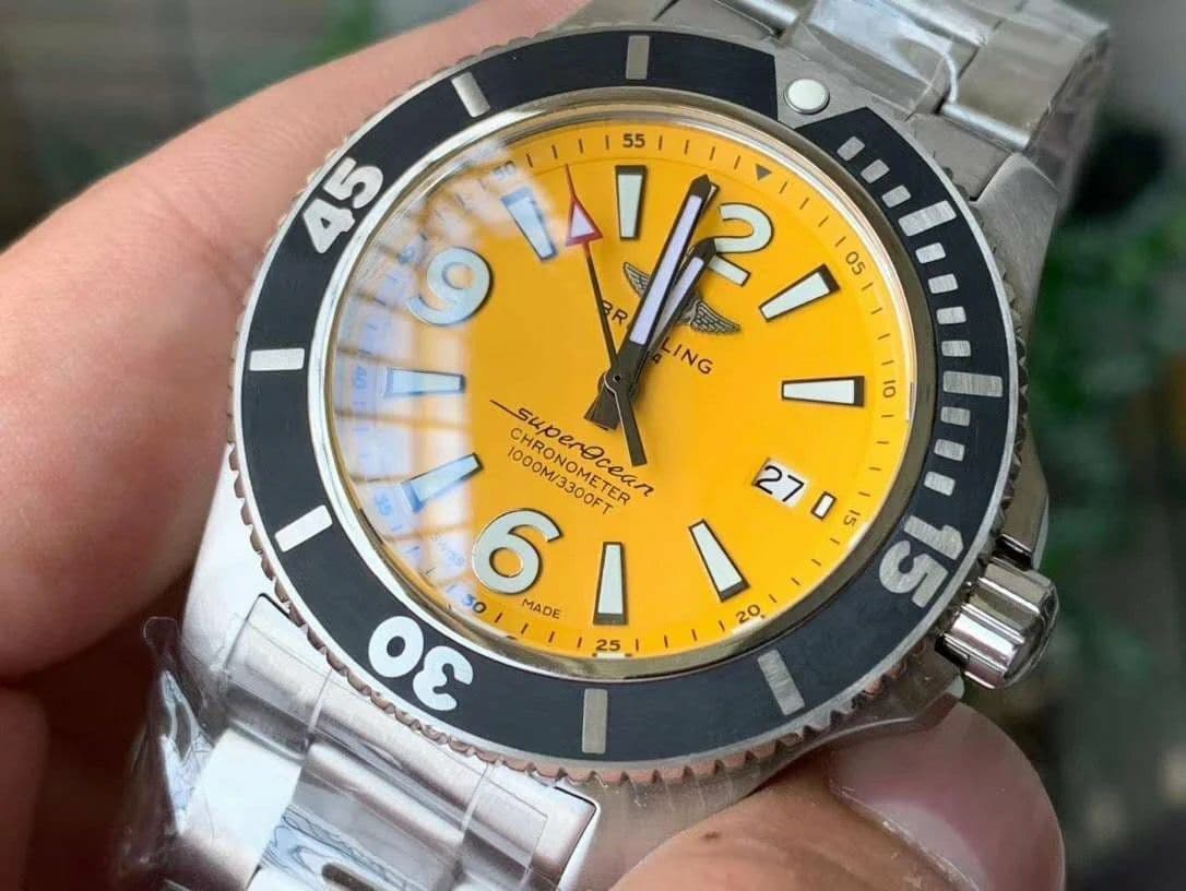 Superocean Automatic 44 TF 1:1 Best Edition Yellow Dial Black Bezel on SS Bracelet A2824