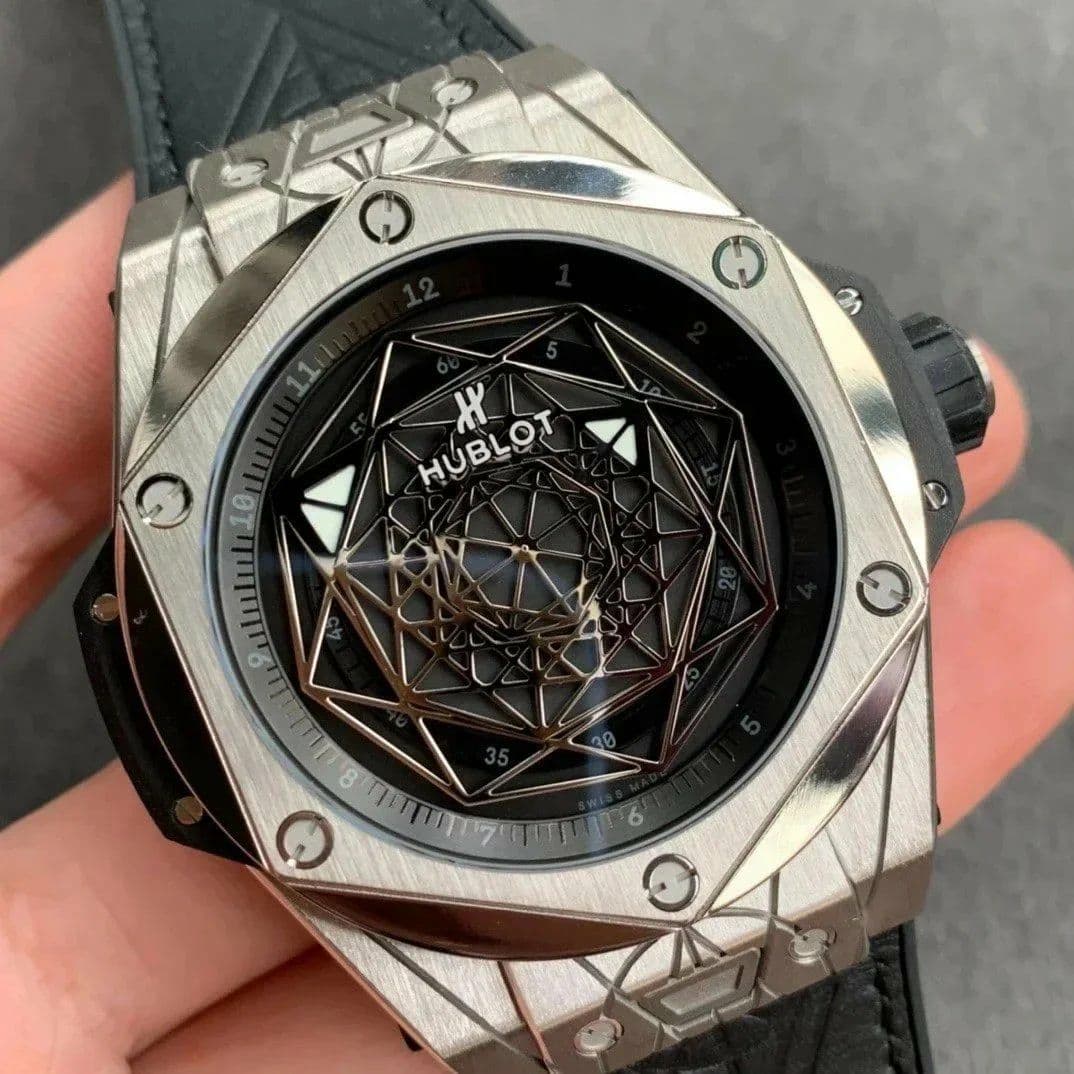 Big Bang Unico Sang Bleu Titanium HBF Skeleton Dial on Black Gummy Strap HUB1213