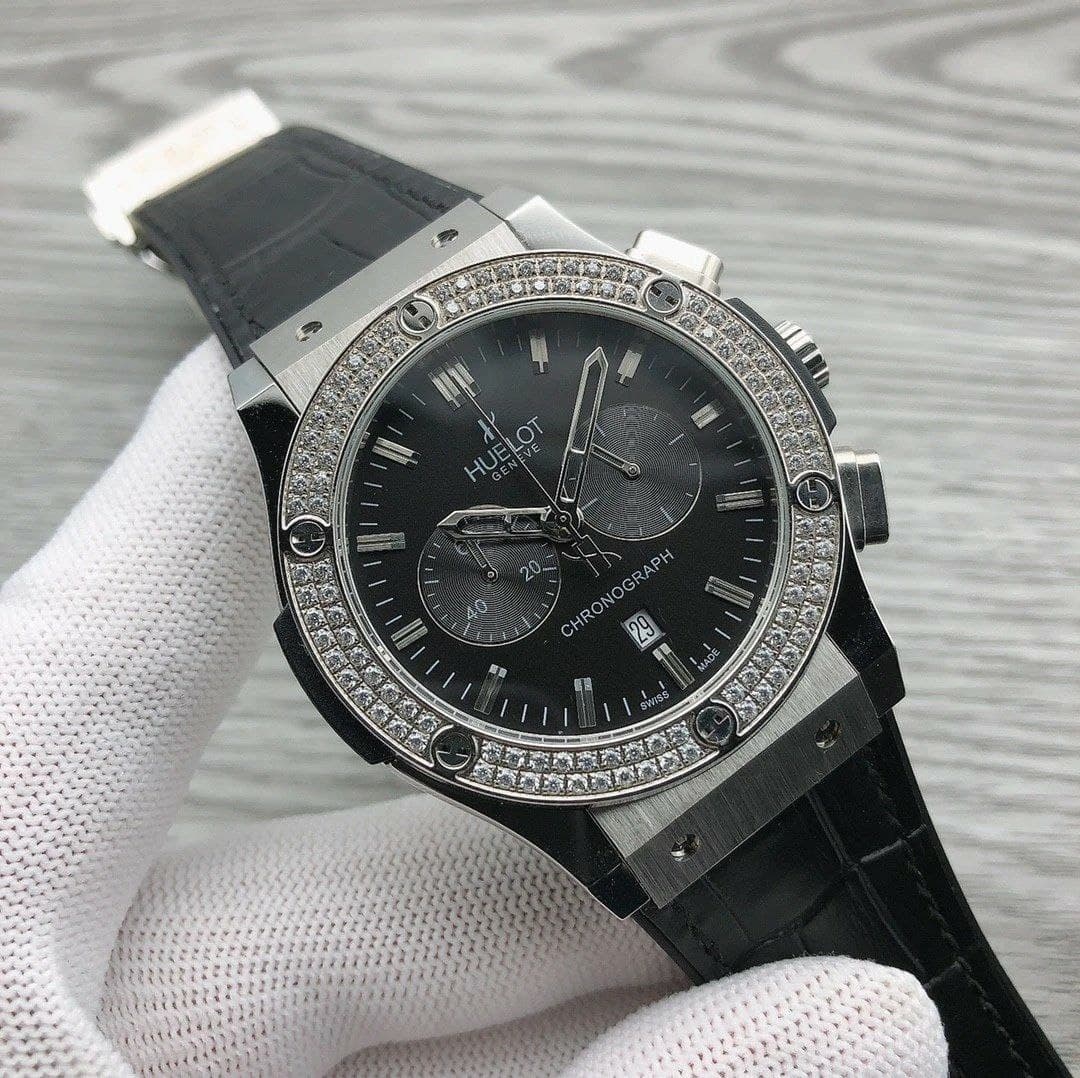 Hublot Black Diamond Chrono on Black Leather Strap