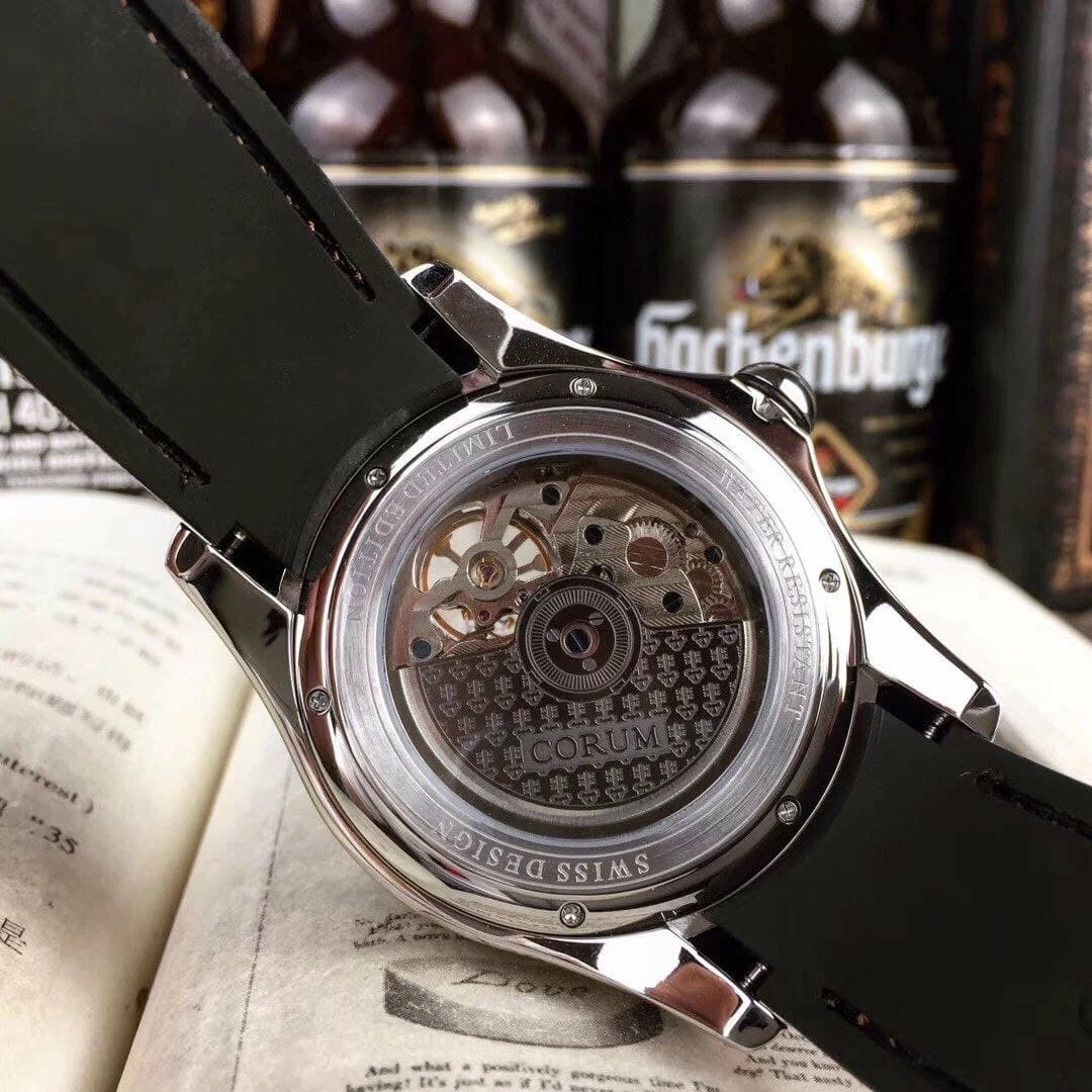 Coru Babble Case Gold Skull on Black Leather Strap