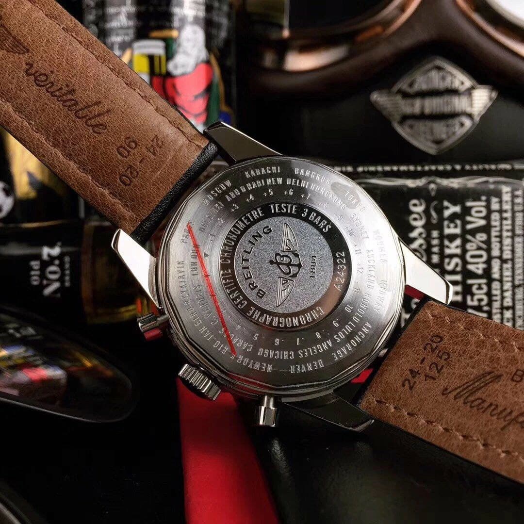 Breitling Navitimer Black Blue Dial on Black Leather Strap