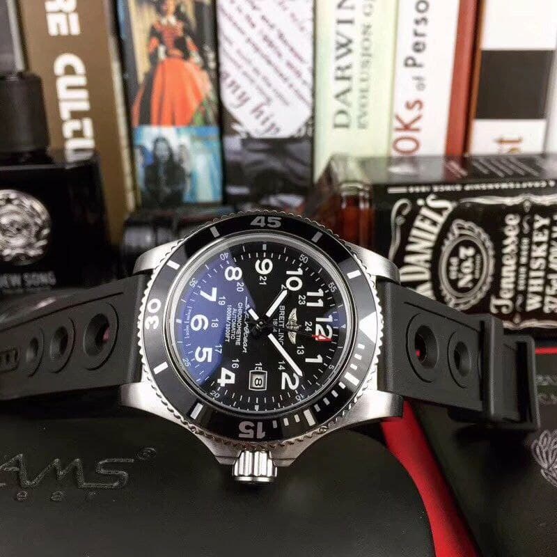 Breitling Superocean Black Dial on Black Rubber Strap